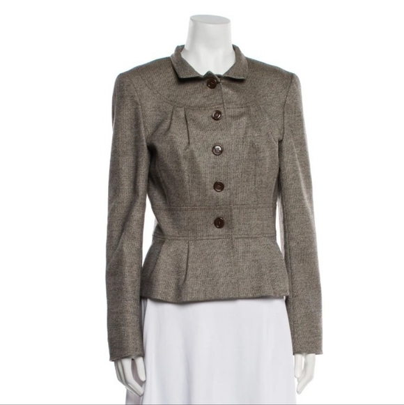 Escada Tan Wool Peplum Pleated Blazer Jaclet 44 (XL) - Picture 2 of 10